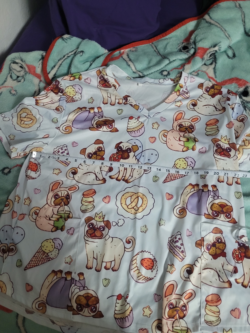 White Pug & Sweets Printed Srub Top